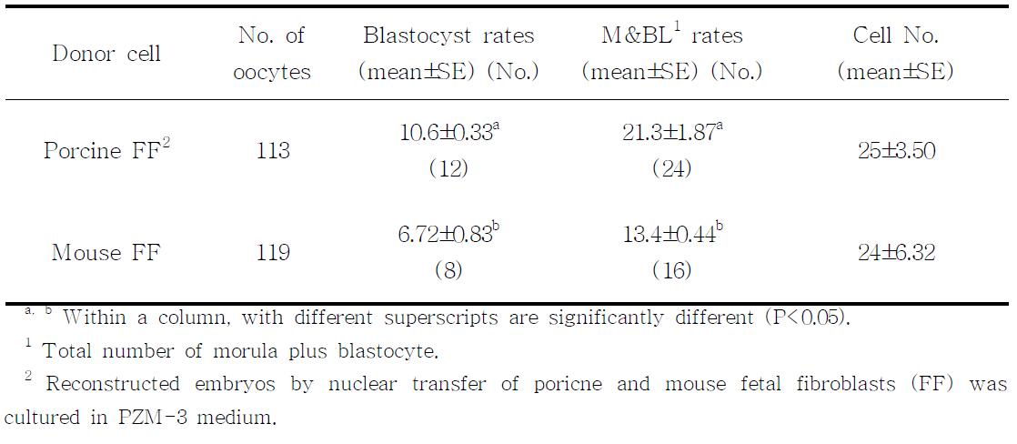 In vitro development of interspecies nuclear transfer embryos with porcine and mouse somatic cells into porcine oocytes