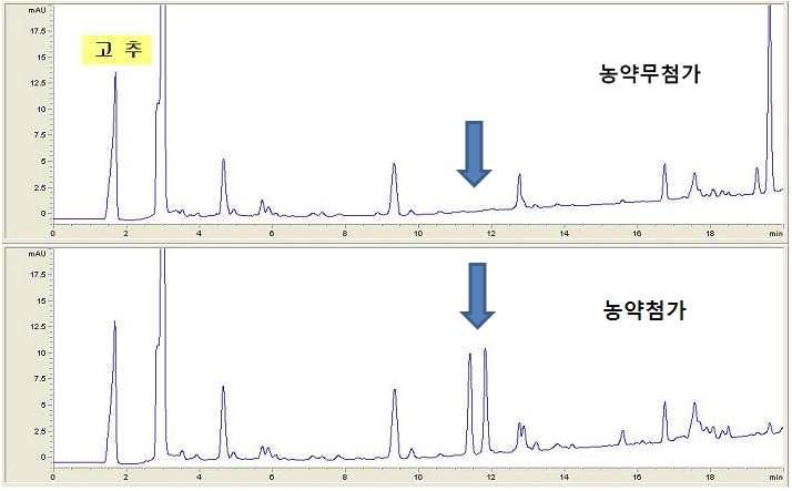 Chromatogram of pepper extract obtained by sample preparation and HPLC/UVD(220nm) analysis at 0.05mg/kg spiking level