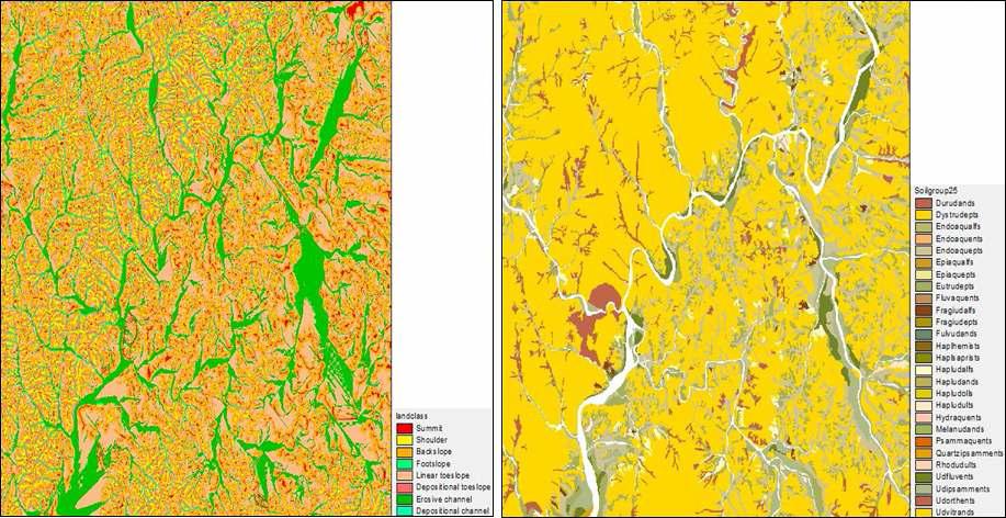 연구지역 1(충청도 지역)의 지형분류와 토양분포의 비교평가