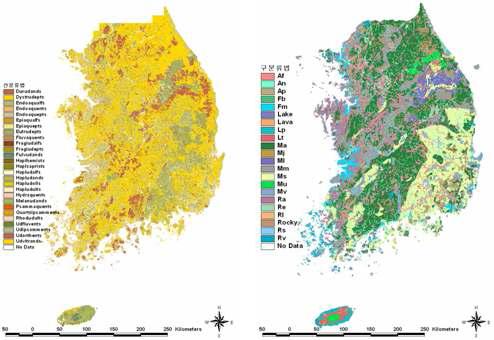 한국의 신분류법과 구분류법에 의한 토양분포 특성