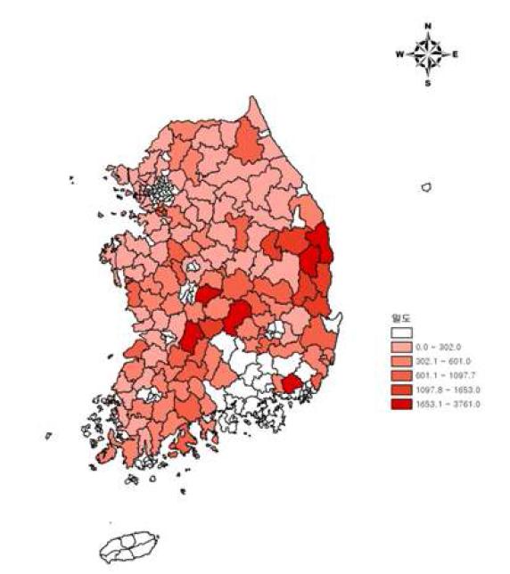 Chironomidae gen. spp. 깔다구 전국분포 및 밀도