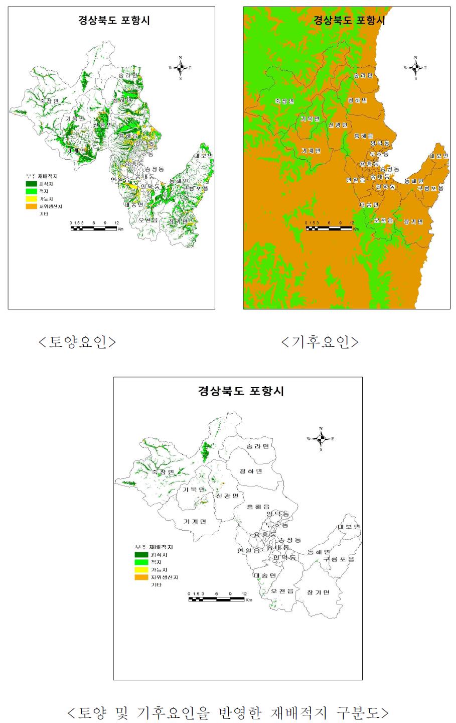 재배적지구분도 (예: 부추, 경북 포항시, 2009)