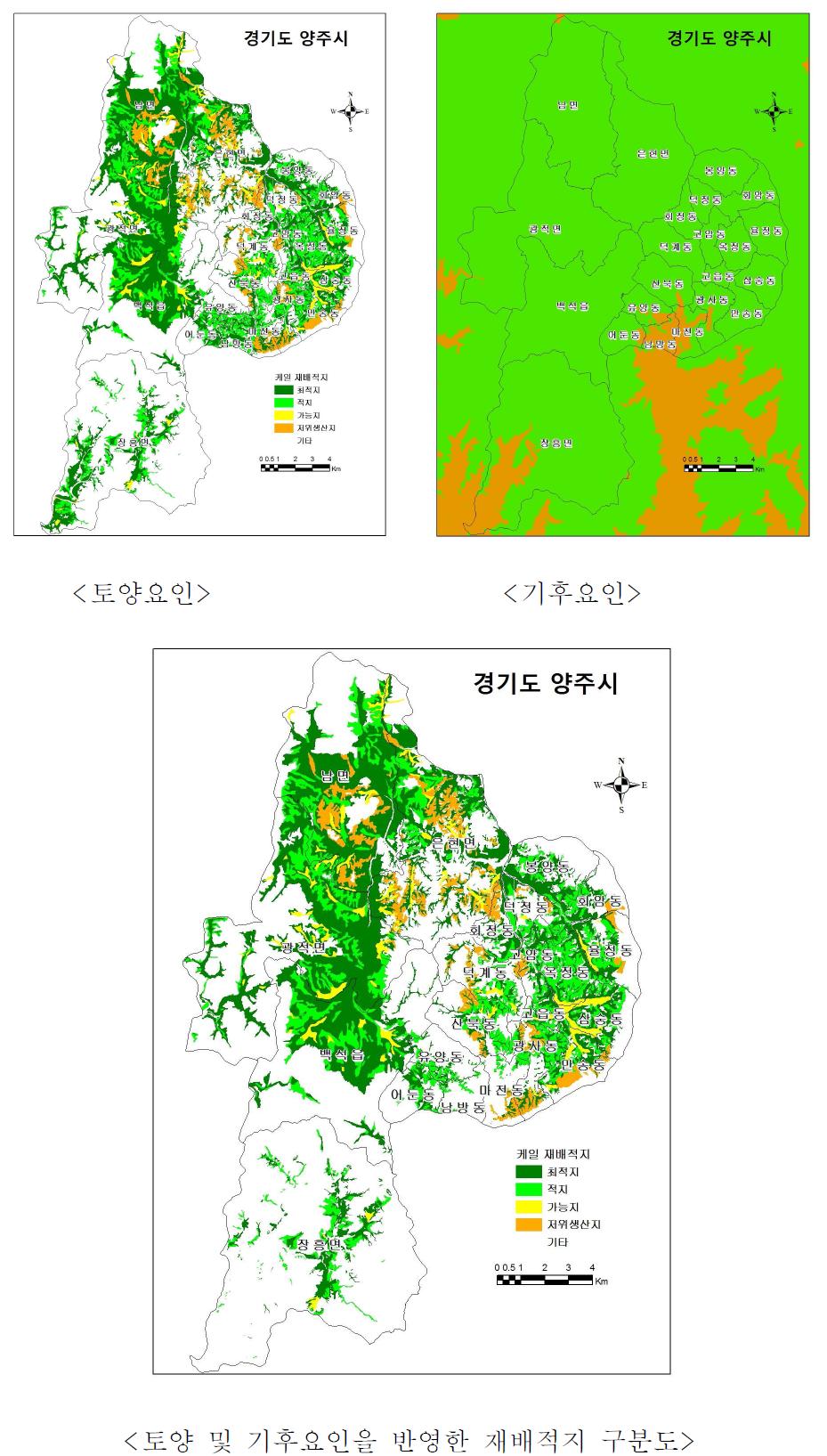 재배적지구분도 (예: 케일, 경기 양주시, 2009)