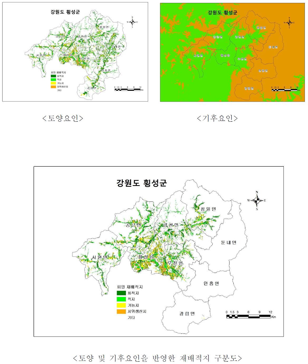 재배적지구분도 (예: 피망, 강원 횡성군, 2009)