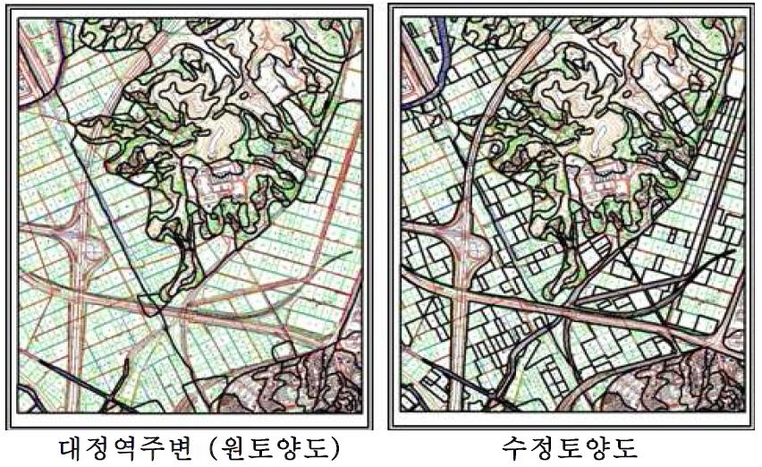 고양시 대정역 주변의 원토양도 및 수정토양도