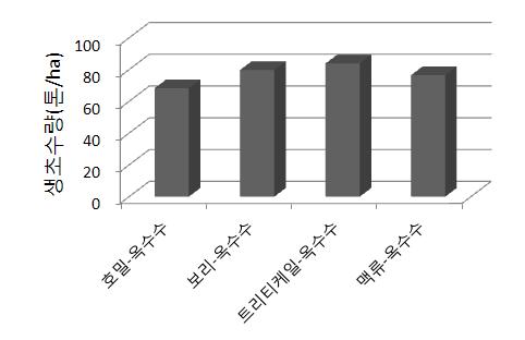 작부체계 별 생초수량 평균