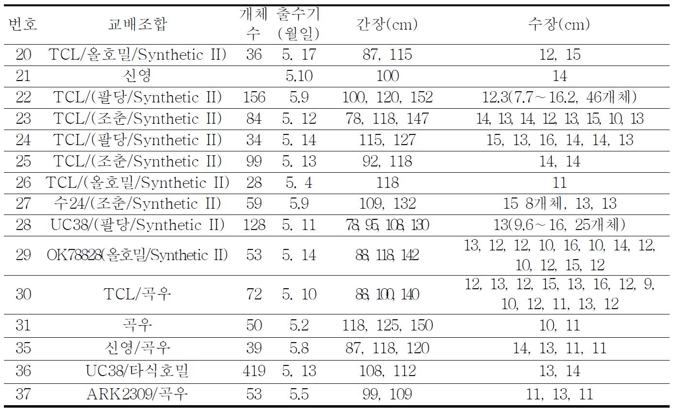 트리티케일/호밀 조합 F2의 특성