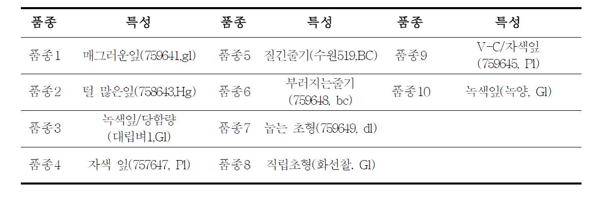 총체벼 10품종의 특성