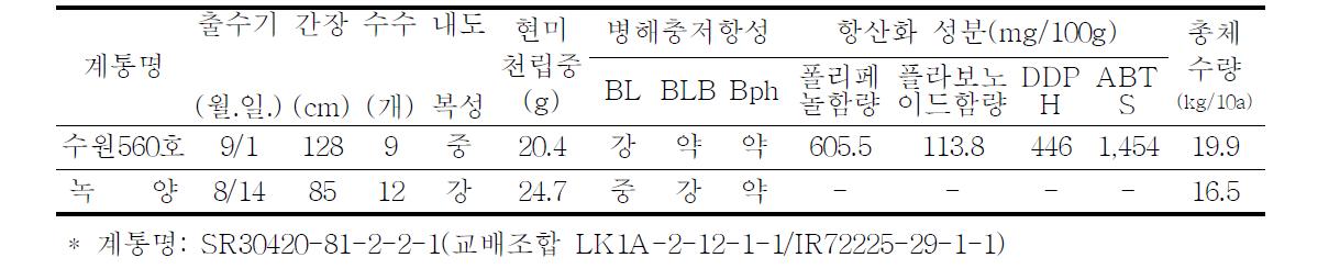 우량계통 수원560호 선발