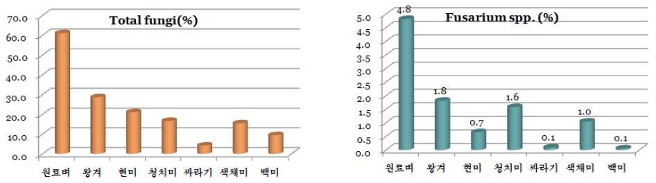 RPC 가공단계별 미곡시료의 곰팡이 오염정도