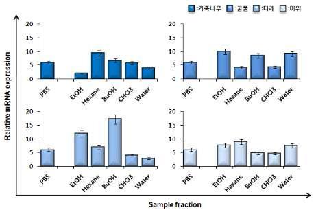 mRNA expression of Bcl-2 in A549 cells treated with the Korean wild edible vegetable fractions.