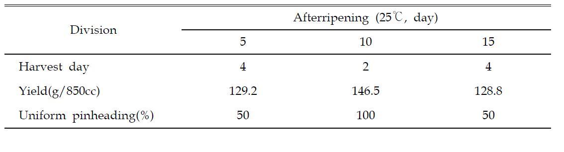 Selection of optimal period on afterripening for uniform pinheading after 30 days cultured at 23℃