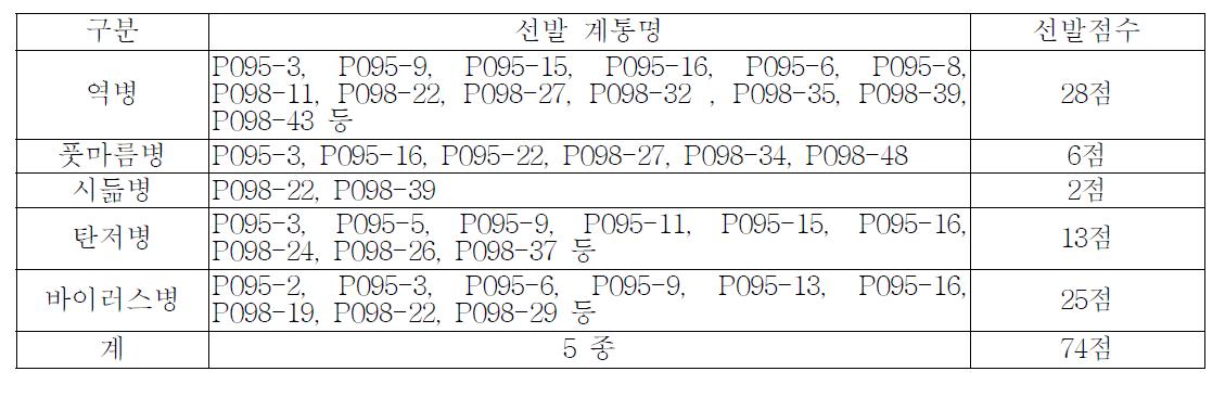 중국측 고추 병저항성 검정 결과 선발 계통수