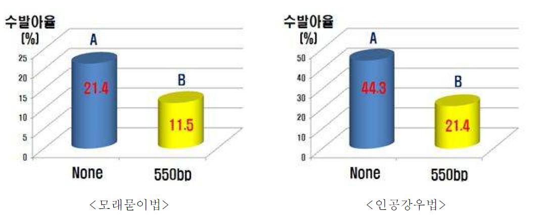 국내 품종의 ZXQ118 발현 유무와 수발아율과의 관계