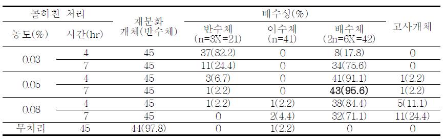 재분화 식물체 콜히친 처리 후 염색체 수 변화