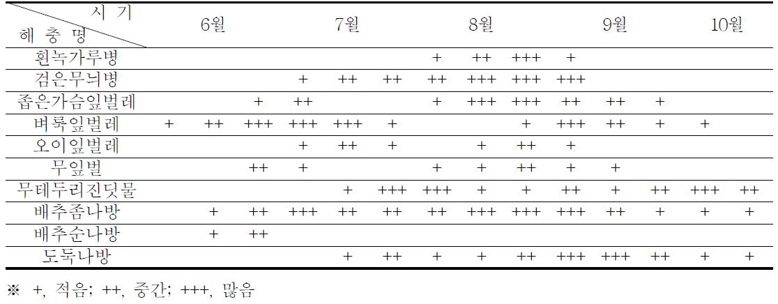 배추 재배시기의 병해충 발생 양상