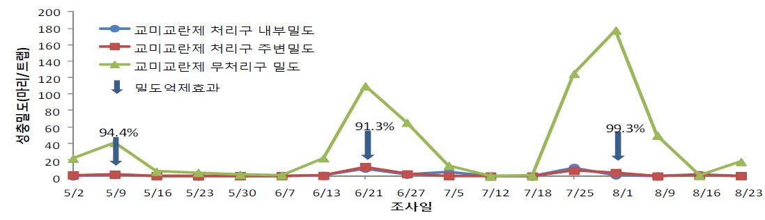 퉁퉁마디에서 퉁퉁마디뿔나방 성충의 교미교란 효과(신안군 임자면, ‘11)