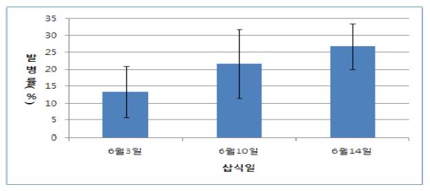 삽식시기에 따른 발병률 비교