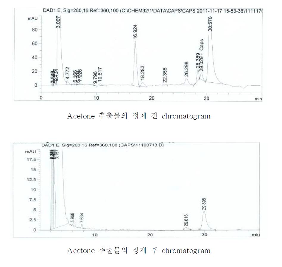 김치 acetone 추출물에 존재하는 방해물질의 영향