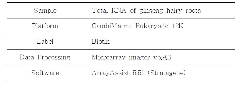 DNA chip 분석 조건 및 통계처리