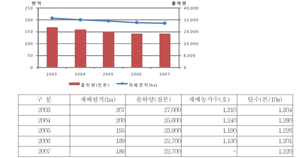 일본의 양란(절화) 생산동향