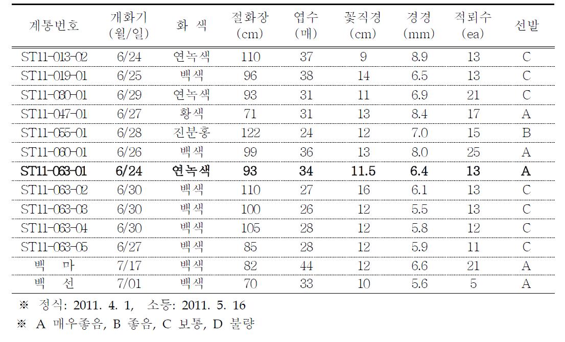 2011년 1차 특성검정 및 선발