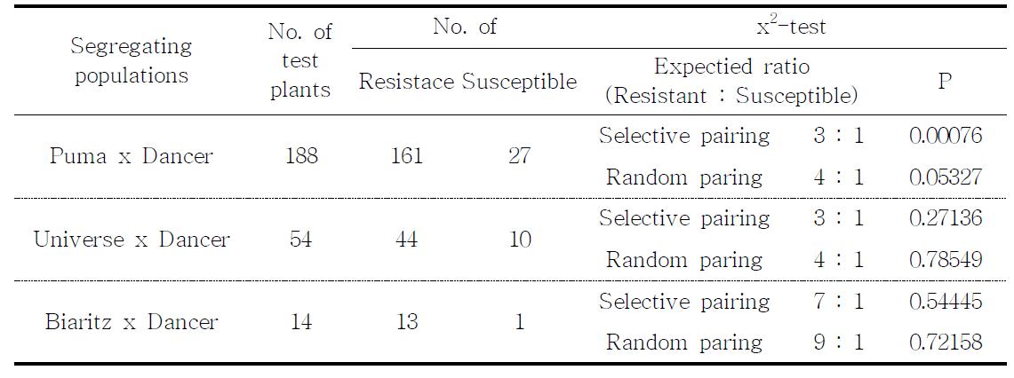 Genetic analysis of segregating populations resistant to Puccina horiana.