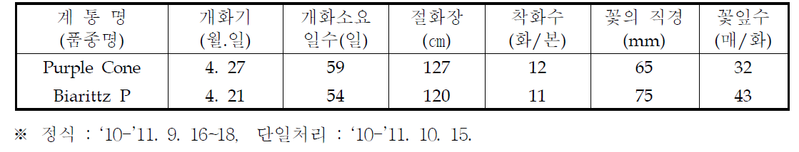 국화 ‘퍼플콘’ 추계 억제재배 특성