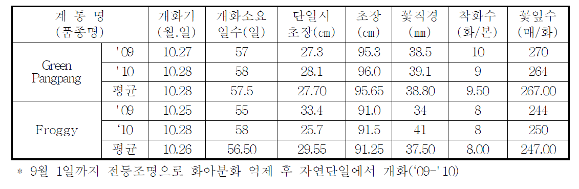 국화 ‘그린팡팡’ 가변특성