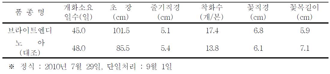 ‘브라이트엔디’ 품종의 자연재배 특성