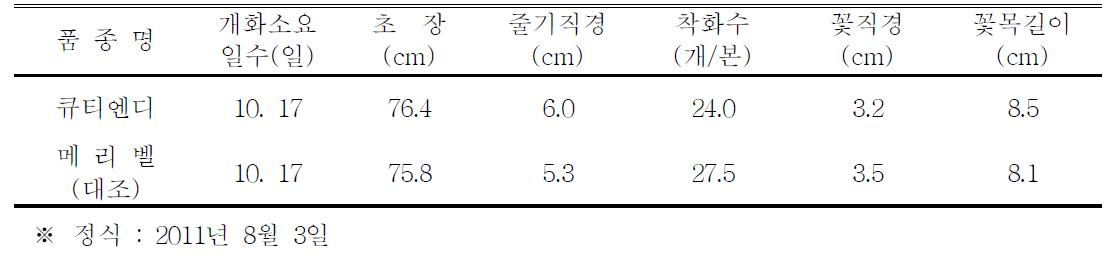 ‘큐티엔디’ 품종의 자연일장재배 특성