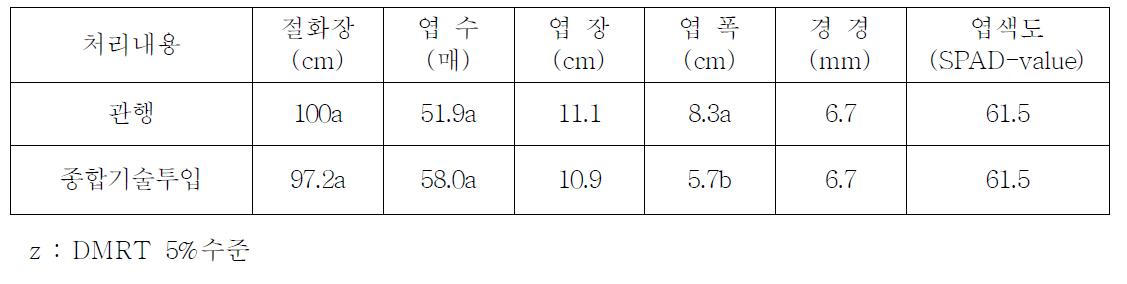 개발기술 종합투입에 따른 국화 ‘백마’ 생육 특성