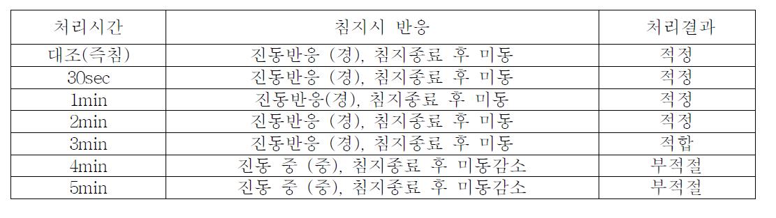 눈꽃동충하초 종균액 침지처리 시간별 충체의 발육상태 관찰