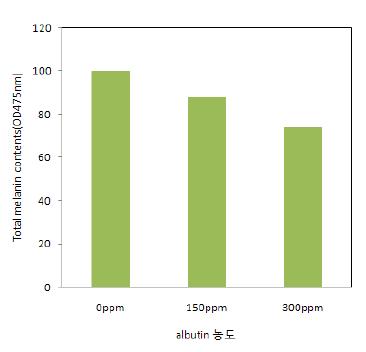 유기용매를 통해 분리된 3번 추출물과 albutin의 멜라닌 생성 억제력 비교