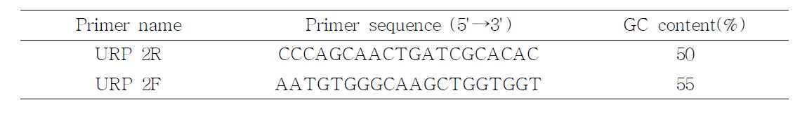 RAPD 분석에 사용된 URP 프라이머