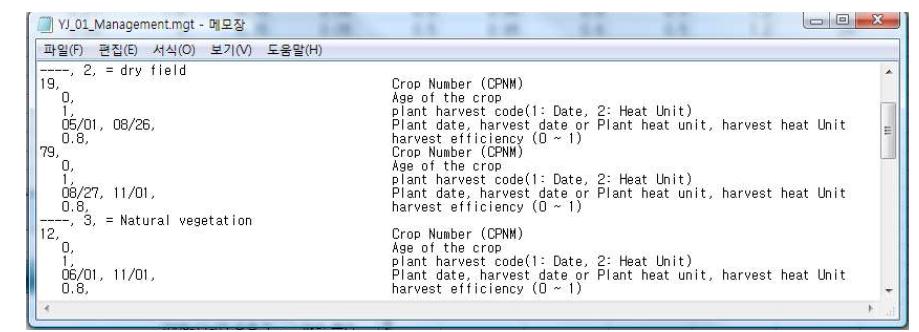 작물 관리 파일(*.mgt)의 형태