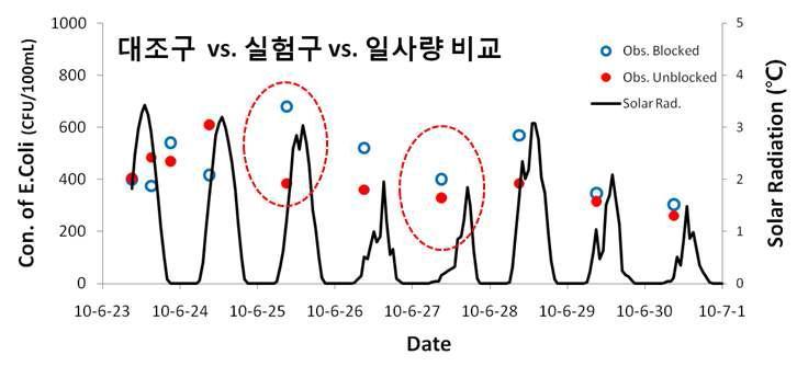 대구조와 실험구 일사량 비교