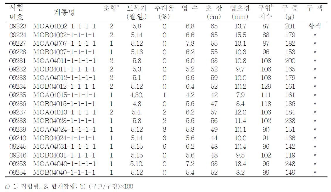 BC4 선발 모구의 생육 및 수량특성