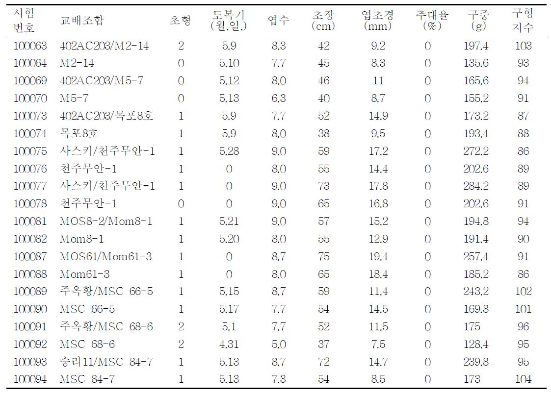BC3 조합 모구의 생육 및 수량특성