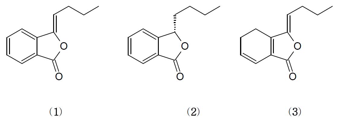 천궁 근경에서 분리한 활성본체 (Z )-butylidenephthalide (1), (3S)-butylphthalide (2), and (Z )-ligustilide (3) 의 구조.