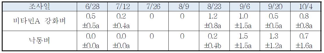 품종 간 조사 시기별 바구미류 발생현황