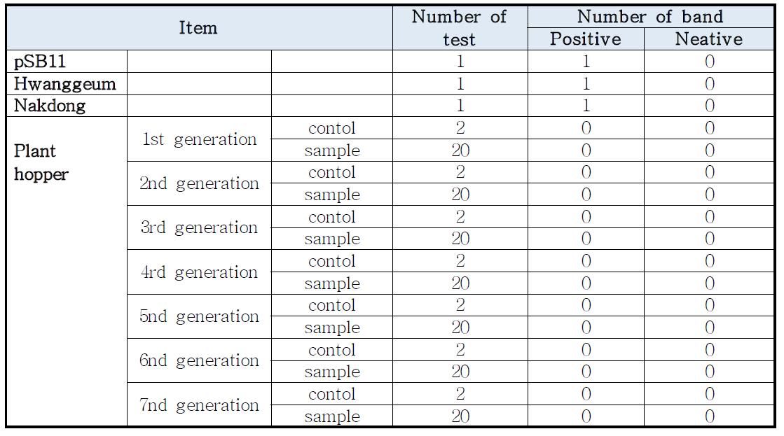 Detection of band expressed from generations in plant hopper