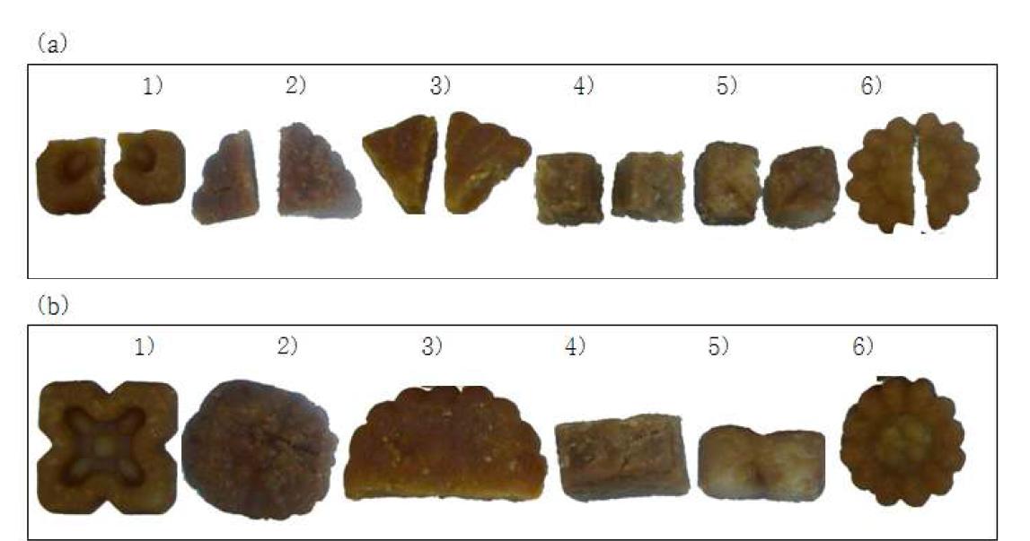 Yackwa samples for evaluation of the flavor attributes(a) and the texture attributes(b)