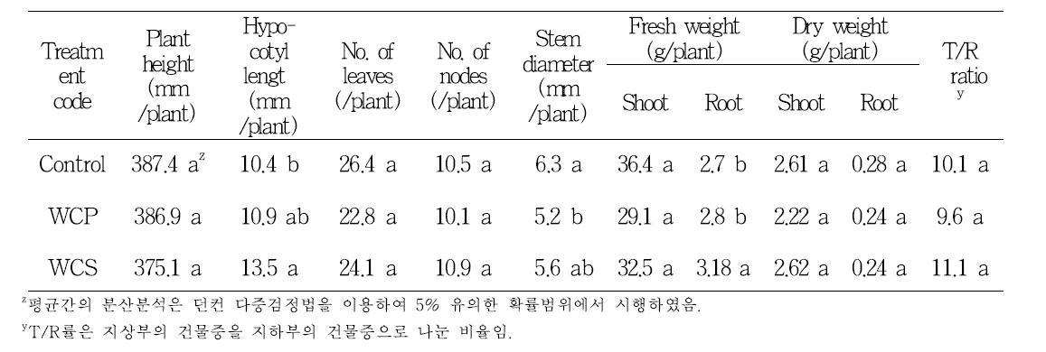 근권 난방에 따른 파종 후 53일된 파프리카 정식묘의 생육.