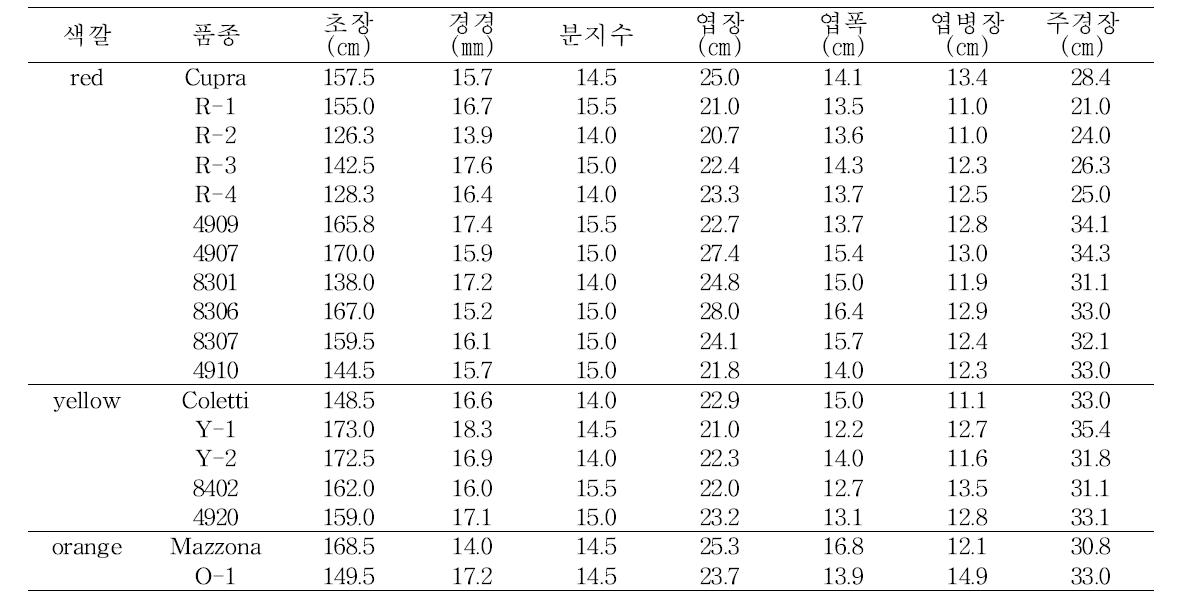 품종별 생육특성