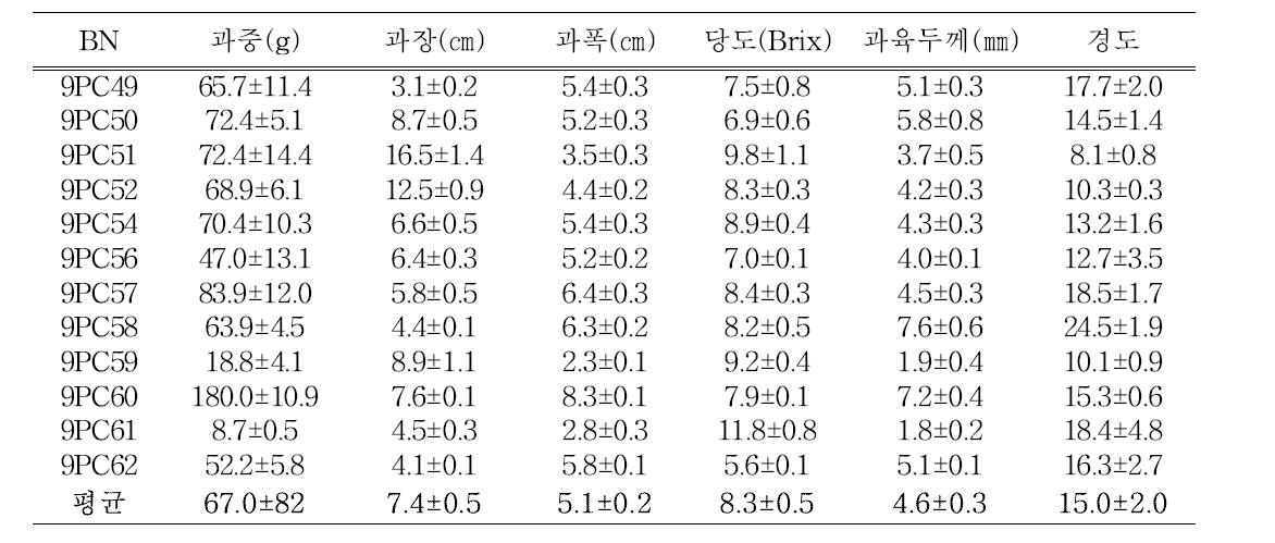 독일 도입 유전자원의 과실 특성