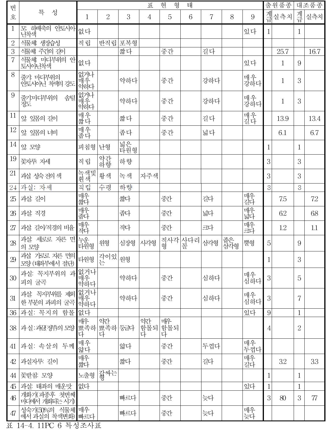 11PC 5 특성조사표