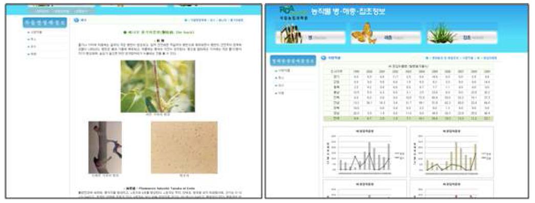 ‘농작물 병, 해충, 잡초 정보시스템’ 홈페이지 업데이트 자료.
