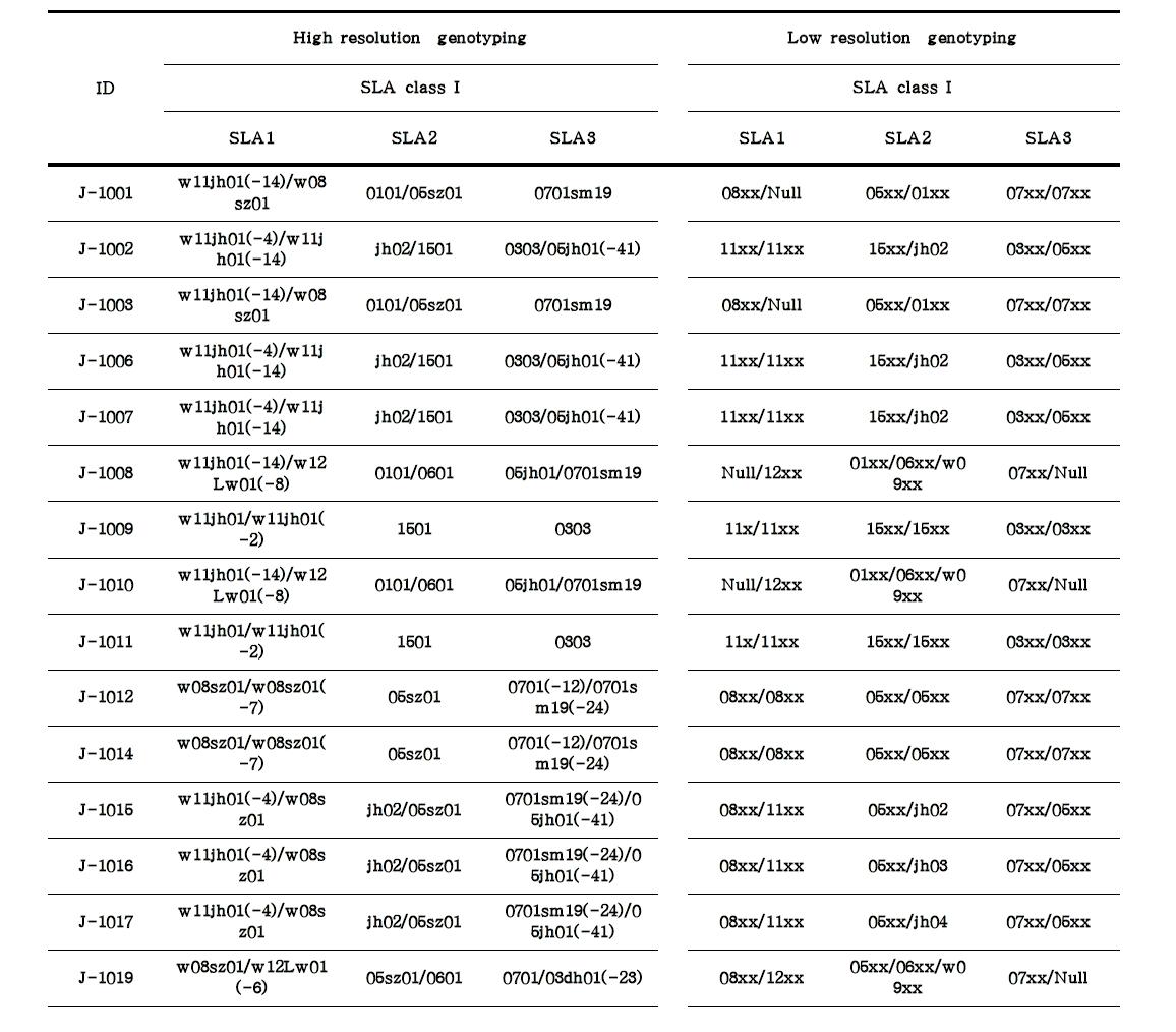 High resolution genotyping과 low resolution genotyping 결과 비교