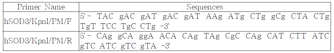 pcDNA3.1/HisA/SOD3내 돌연변이체 제작을 위해 설계된 초심체 내용